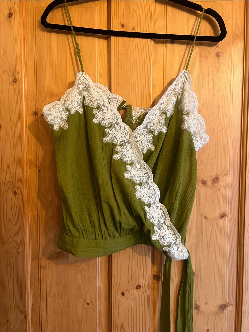 NWT FREE PEOPLE.  Green Lace-Trim Wrap Cami